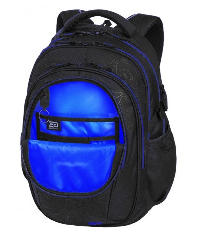 Plecak młodzieżowy CoolPack CP FACTOR TOPOGRAPY BLUE - 4 przegrody + GRATIS latarka, czarny plecak dla chłopca