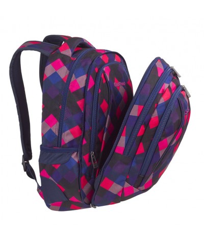 Plecak młodzieżowy CoolPack CP COMBO ELECTRIC PINK w różowe kwadraciki - 2w1 - plecak dla dziewczyny w kratkę, dwa plecaki w jed