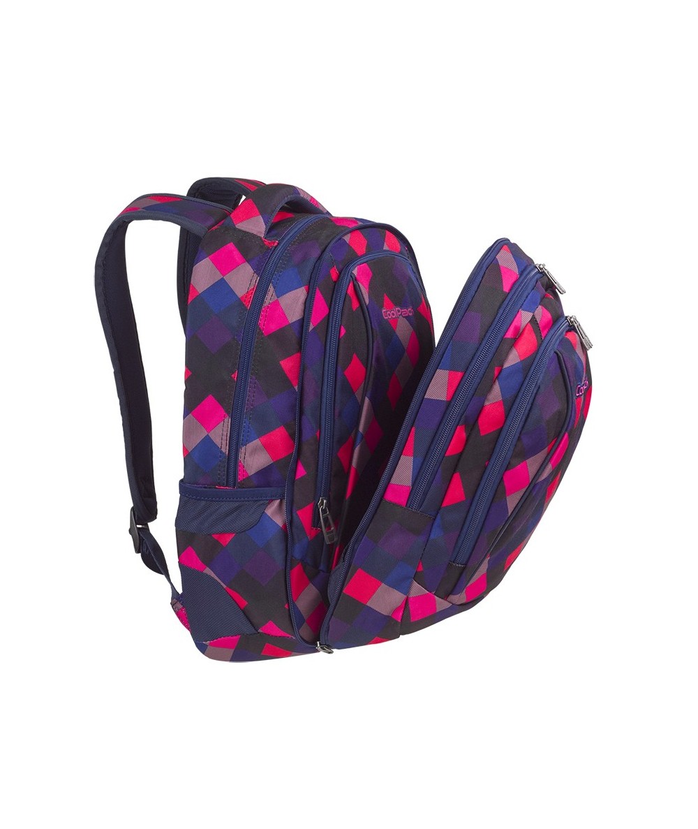Plecak młodzieżowy CoolPack CP COMBO ELECTRIC PINK w różowe kwadraciki - 2w1 - plecak dla dziewczyny w kratkę, dwa plecaki w jed