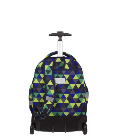 Plecak na kółkach CoolPack CP RAPID PRISM ILLUSION kolorowe trójkąty A504, plecak na kółkach dla chłopca, zielone trójkąty