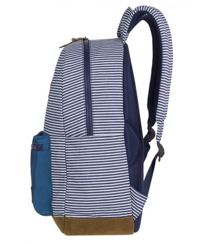 Plecak miejski CoolPack CP GRASP CANVAS STRIPES w prążki, młodzieżowy plecak w biało niebieskie paski z zamszowymi dodatkami