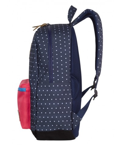 Plecak miejski CoolPack CP GRASP NAVY BLUE DOTS kropki, granatowy, czerwona kieszeń, dla dziewczyny