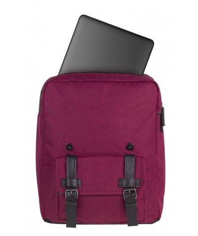 Plecak miejski CoolPack CP TRAFFIC BURGUNDY wiśniowy vintage na laptop - plecak miejski dla dziewczny, styl retro, plecak kostka