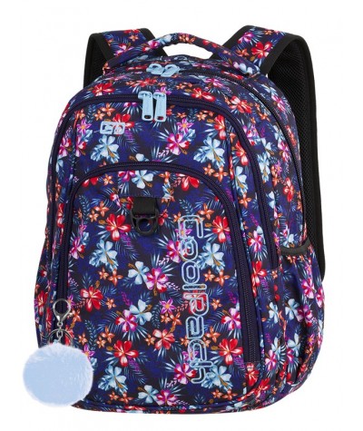 Plecak młodzieżowy CoolPack CP STRIKE TROPICAL BLUISH ukwiecona łąka A222 + GRATIS pompon. Plecak w kwiaty dla dziewczyny.