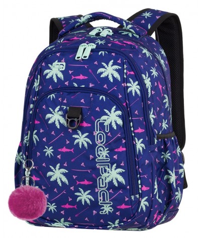 Plecak młodzieżowy CoolPack CP STRIKE PINK SHARKS palmy A260 + GRATIS pompon. Niebiesko-różowy plecak dla dziewczyny
