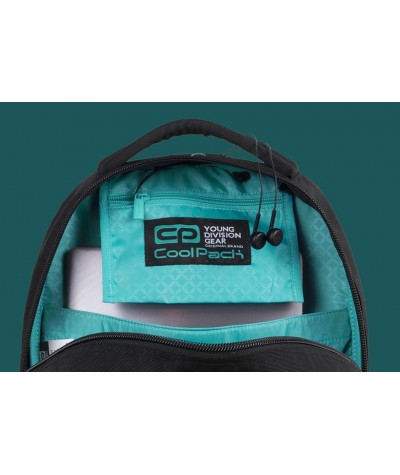 Plecak młodzieżowy CoolPack CP DART BLACK/MINT - czarny z miętowym, super plecak dla młodzieży czarny z miętowymi dodatkami