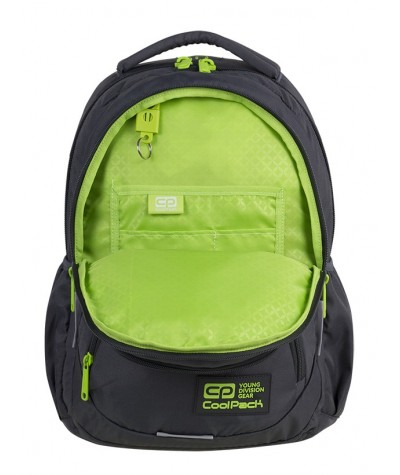 Plecak młodzieżowy CoolPack CP DART GREY/LEMON szary z limonkowym. Plecak dla chłopaka do szkoły z neonowymi dodatkami.