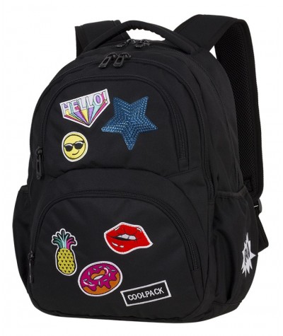 Plecak młodzieżowy CoolPack CP DART II BADGES GIRLS BLACK czarny z naszywkami dla dziewczyny - supermodnej nastolatki.