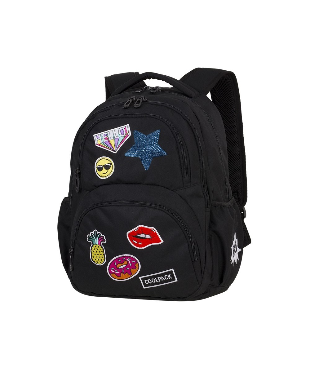 Plecak młodzieżowy CoolPack CP DART II BADGES GIRLS BLACK czarny z naszywkami dla dziewczyny - supermodnej nastolatki.