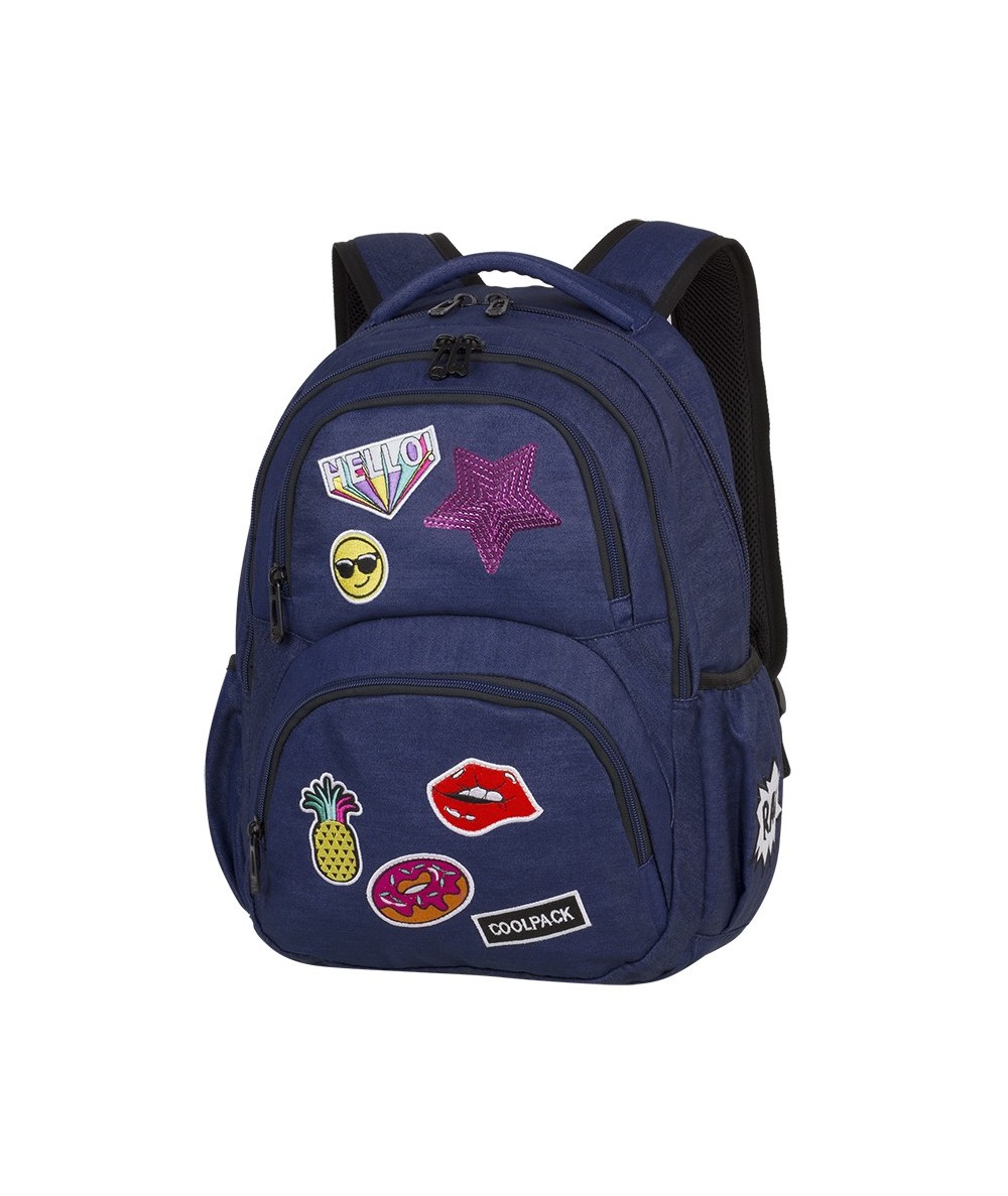 Plecak młodzieżowy CoolPack CP DART II Badges Girls Denim granatowy z naszywkami, plecak z jeansu dla modnej nastolatki.