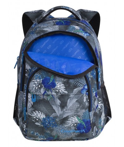 Plecak młodzieżowy CoolPack CP BASIC PLUS BLUE HIBISCUS szary w kwiaty - plecak dla dziewczyny szary w niebieskie kwiaty