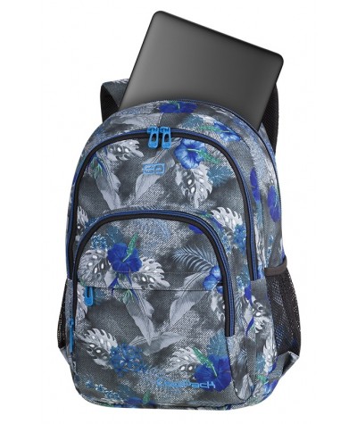 Plecak młodzieżowy CoolPack CP BASIC PLUS BLUE HIBISCUS szary w kwiaty - plecak dla dziewczyny szary w niebieskie kwiaty