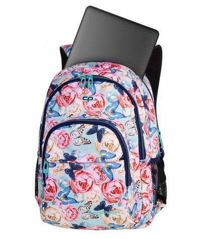 Plecak młodzieżowy CoolPack CP BASIC PLUS BUTTERFLIES róże i motyle - romantyczny plecak w stylu retro dla dziewczyn 