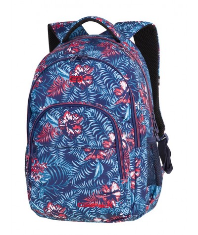 Plecak młodzieżowy CoolPack CP BASIC PLUS EMERALD JUNGLE niebieskie kwiaty - plecak abstrakcyjne kwiaty dla dziewczyn.