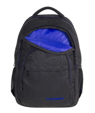 Plecak młodzieżowy CooTopolPack CP BASIC PLUS TOPOGRAPY BLUE czarny plecak w linie z niebieskimi akcentami dla chłopaka
