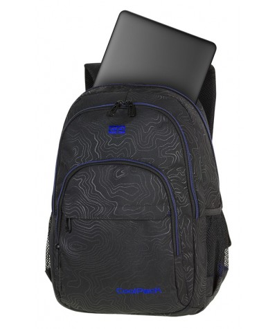 Plecak młodzieżowy CooTopolPack CP BASIC PLUS TOPOGRAPY BLUE czarny plecak w linie z niebieskimi akcentami dla chłopaka
