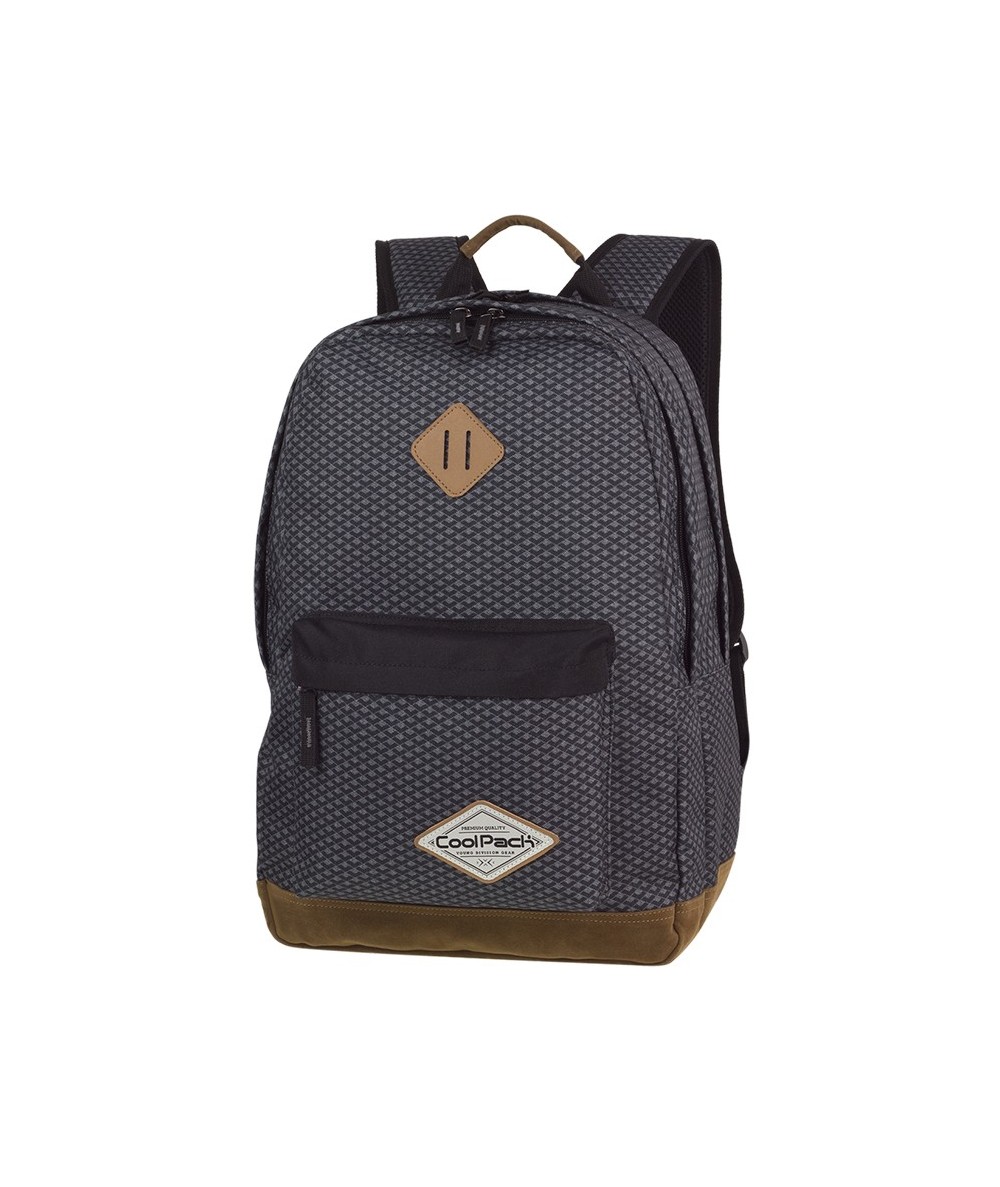 Plecak szkolny CoolPack CP SCOUT DARK GREY NET szary ciemny na laptop - plecak szary z brązowymi dodatkami dla chłopaka