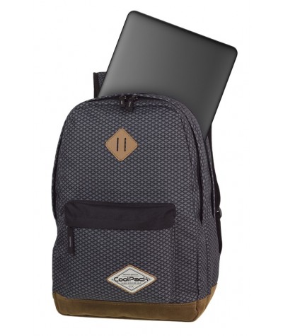 Plecak szkolny CoolPack CP SCOUT DARK GREY NET szary ciemny na laptop - plecak szary z brązowymi dodatkami dla chłopaka