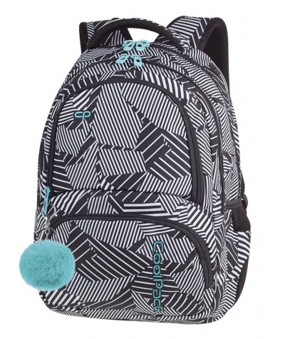 Plecak młodzieżowy CoolPack CP SPINER BLACK & WHITE czarno biały A016 + POMPON - fajny plecak dla dziewczyn, modny plecak