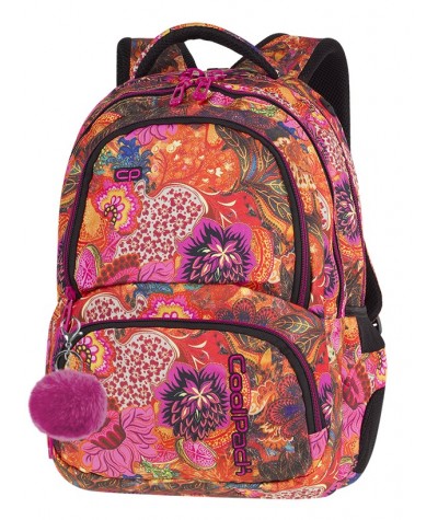 Plecak młodzieżowy CoolPack CP SPINER FLOWER EXPLOSION + POMPON - modny plecak dla dziewczyny, fajny plecak dla dziewczyny