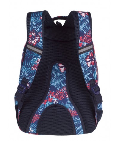Plecak młodzieżowy CoolPack CP SPINER EMERALD JUNGLE niebieskie kwiaty A051 + POMPON, modny plecak dla dziewczyny, fajny plecak 