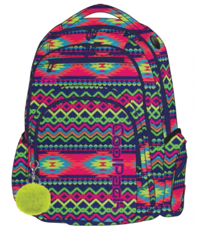 Plecak młodzieżowy CoolPack CP FLASH BOHO ELECTRA elektryczny dla dziewczyn + POMPON, kolorowy, neonowy plecak we wzory boho