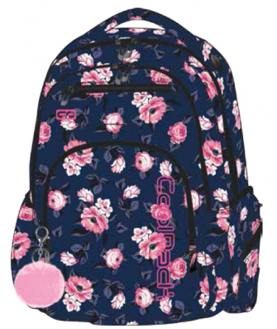 Plecak młodzieżowy CoolPack CP FLASH ROSE GARDEN róże A745 + POMPON, granatowy plecak w róże dla dziewczyny
