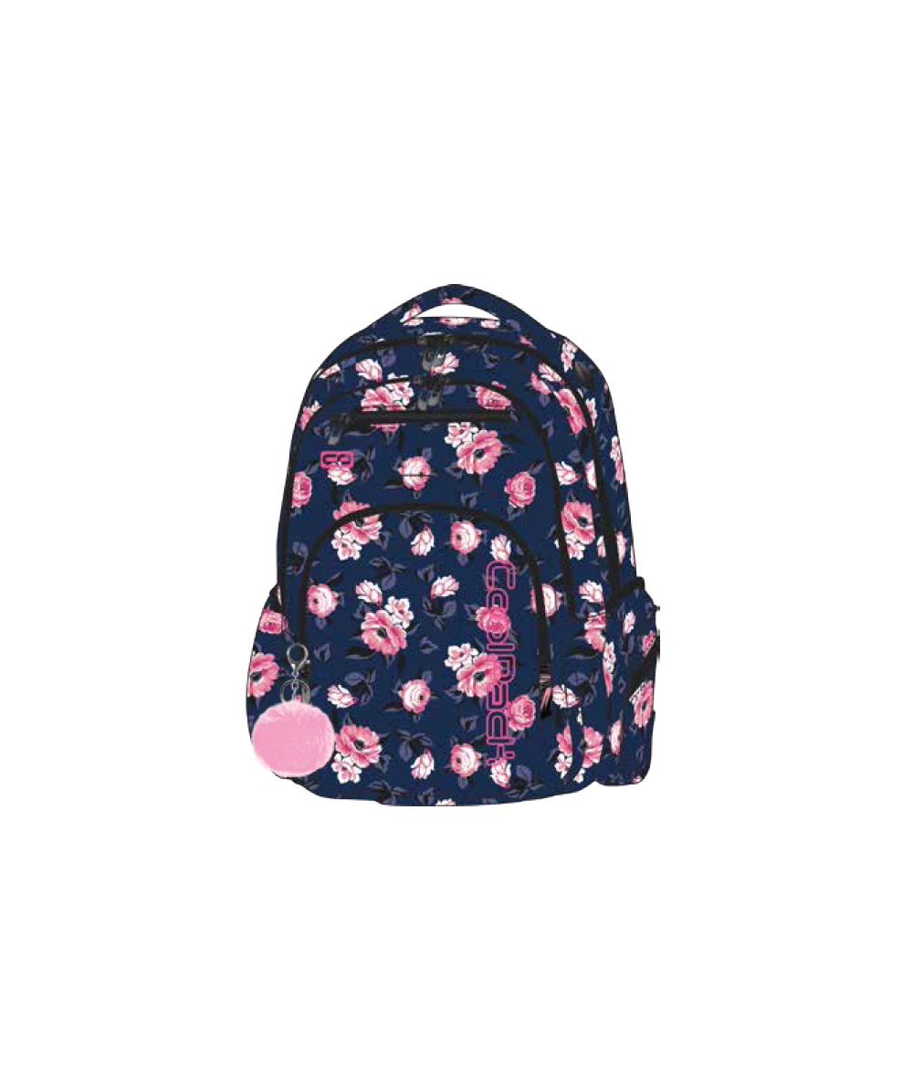 Plecak młodzieżowy CoolPack CP FLASH ROSE GARDEN róże A745 + POMPON, granatowy plecak w róże dla dziewczyny