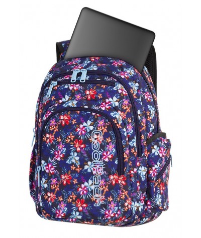 Plecak młodzieżowy CoolPack CP FLASH TROPICAL BLUISH kwiecista łąka A221 + POMPON gratis, modny plecak w kwiaty dla dziewczyn