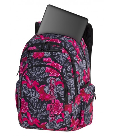 Plecak młodzieżowy CoolPack CP FLASH RED AND BLACK FLOWERS hiszpańskie kwiaty A240 + POMPON - plecak w kwiaty, modny plecak 