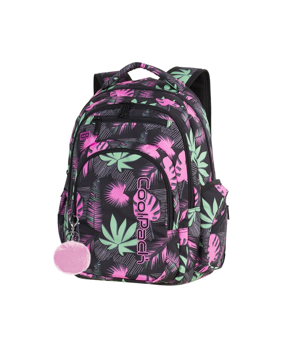 Plecak młodzieżowy CoolPack CP FLASH POLYNESIAN FOREST liście A248 + POMPON - modny plecak dla chłopaka i dziewczyny