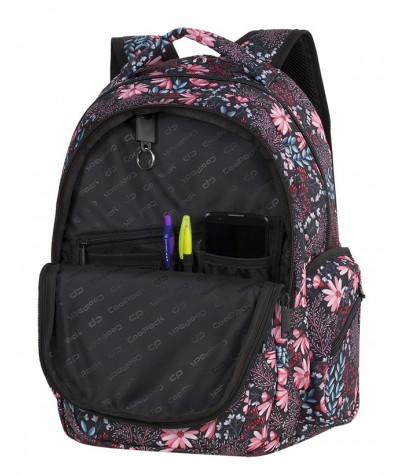 Plecak młodzieżowy CoolPack CP FLASH CORAL BLOSSOM koralowe kwiaty A269 + POMPON, modny plecak dla dziewczyny, plecak w kwiaty