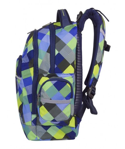 Plecak młodzieżowy CoolPack CP BRICK BLUE PATCHWORK w kratkę, modny plecak dla chłopaka, fajny plecak dla chłopaka