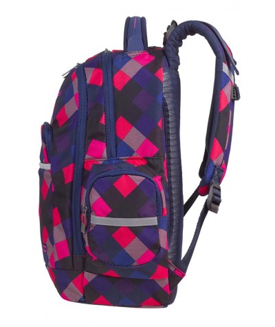 Plecak młodzieżowy CoolPack CP BRICK ELECTRIC PINK różowe kwadraty - modny plecak szkolny, zdrowy plecak szkolny