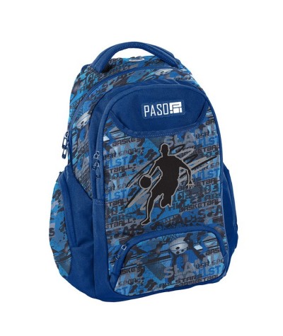 Plecak do 1 klasy z koszykówką dla chłopca niebieski Paso Unique