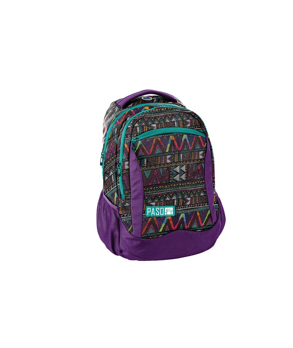 Fioletowy plecak szkolny z azteckim wzorem w zygzaki dla dziewczzyny młodzieżowy Paso