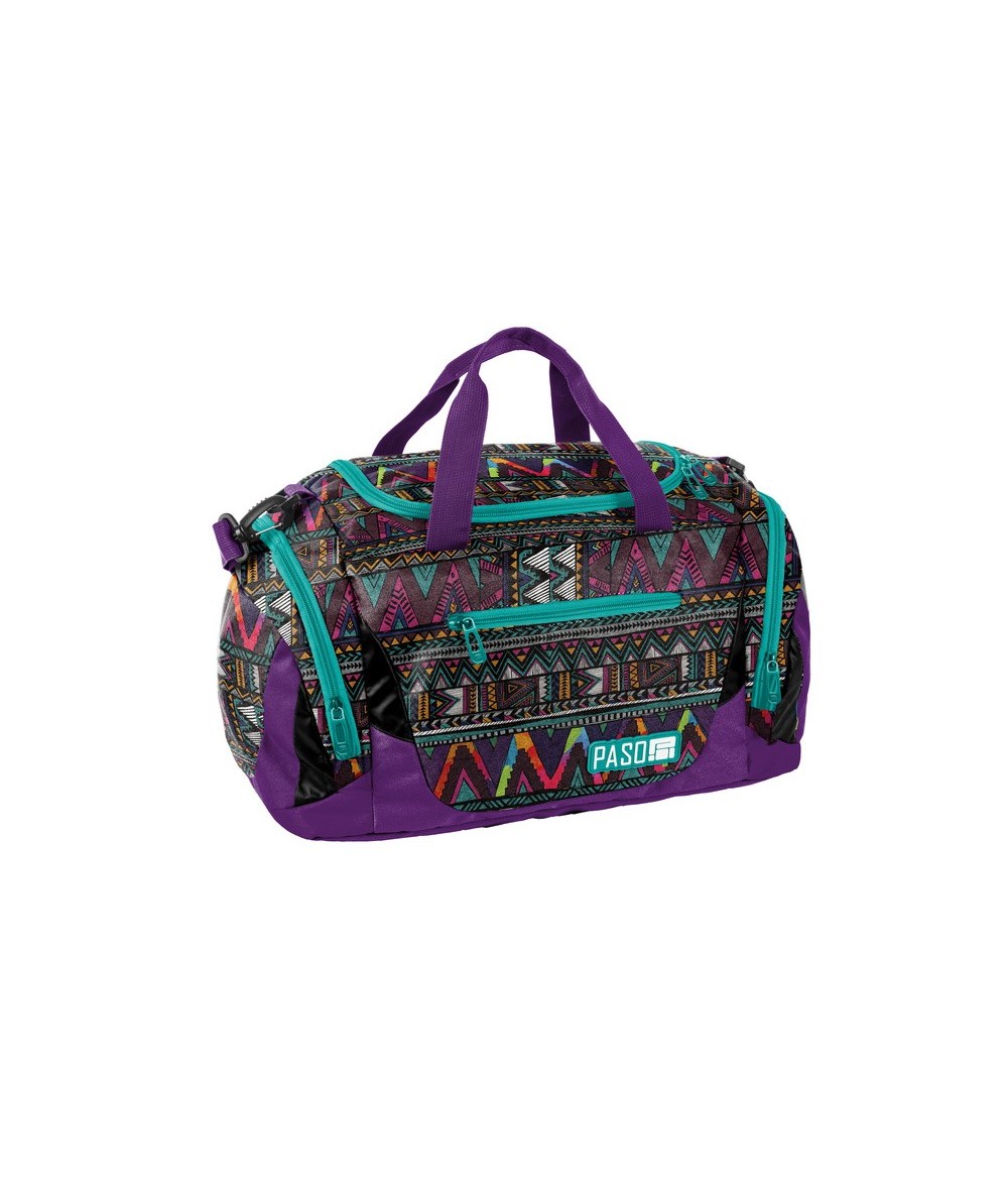 Fioletowa torba sportowa fitness z azteckim wzorem dla dziewczyny na trening