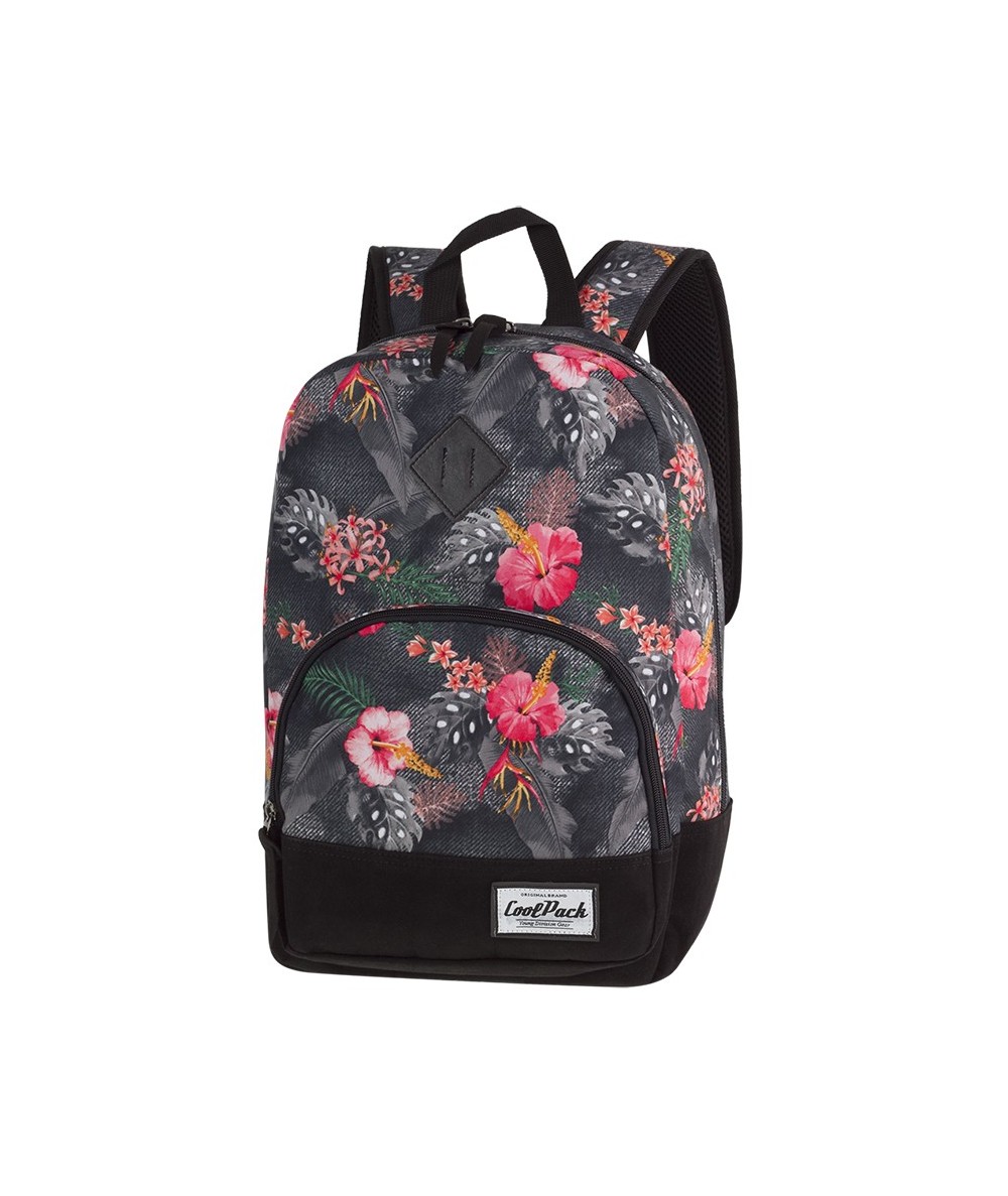 Plecak miejski CoolPack CP CLASSIC CORAL HIBISCUS koralowe kwiaty - plecak wycieczkowy dla dziewczyny, miejski plecak w kwiaty