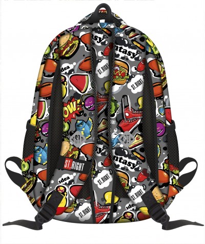 Plecak młodzieżowy 23 ST.RIGHT FAST FOOD hambrgery wzór BP23 - modny plecak szkolny, młodzieżowy plecak szkolny