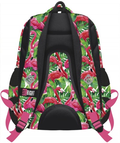 Plecak młodzieżowy ST.RIGHT FLAMINGO PING & GREEN flamingi BP07 - modny plecak dla nastolatki, modny plecak dla dziewczyny