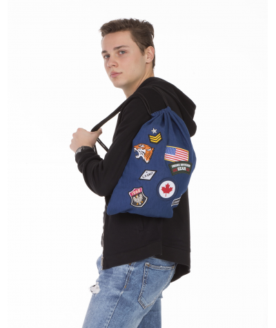 Worek na buty CoolPack Sprint Badges Navy z naszywkami - granatowy, worek dla chłopaka naszywki, worek z militarnymi naszywkami
