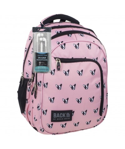 Plecak BackUP D 17 pieski do szkoły + GRATIS słuchawki - różowy plecak w pieski dla dziewczyny, modny plecak dla dziewczyny