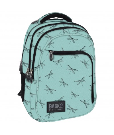 Plecak BackUP D 23 ważki do szkoły + GRATIS słuchawki - miętowy plecak dla dziewczyny, modny plecak dla dziewczyny