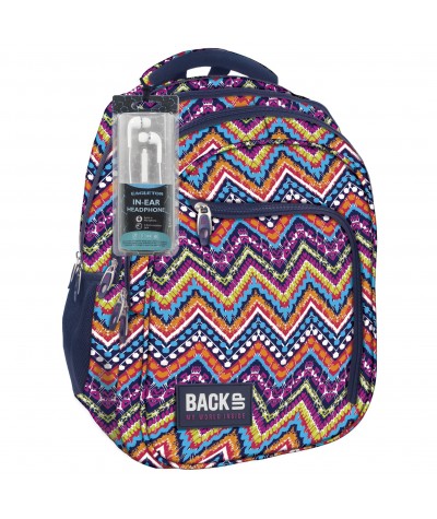 Plecak BackUP D 35 zygzaki do szkoły + GRATIS słuchawki - plecak w szlaczki, modny plecak dla młodzieży, plecak w zygzaki