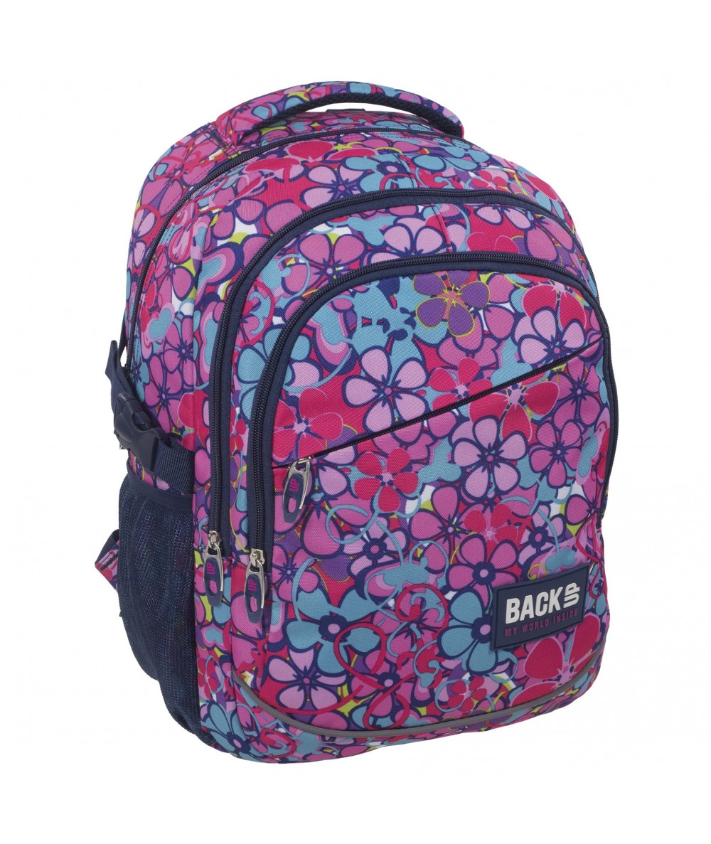 Plecak BackUP G 43 różowa łąka lekki do szkoły - wyjątkowy plecak dla dziewczynki, plecak w kwiaty