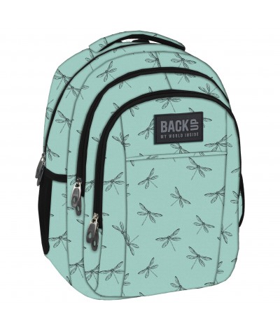 Plecak BackUP H 23 miętowy w ważki do szkoły - modny plecak dla dziewczynki, miętowy plecak dla dziewczynki do podstawówki