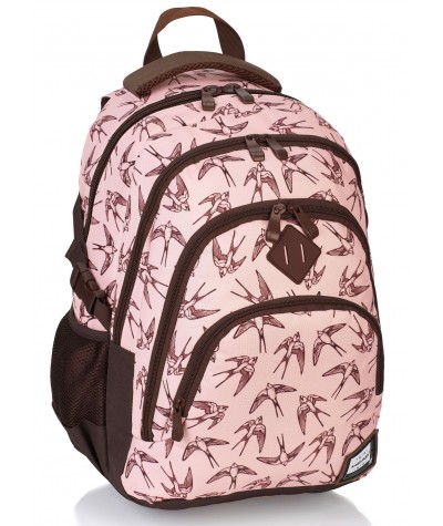 Plecak młodzieżowy HEAD pudrowy z jaskółkami HD-94 A - modny plecak dla dziewczyny, super plecak dla dziewczyny, plecak pudrowy 