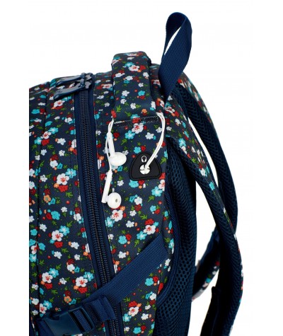 Plecak młodzieżowy HEAD kwiatki na granacie HD-111 A - modny plecak dla dziewczyny, plecak w kwiaty dla dziewczyny, fajny plecak