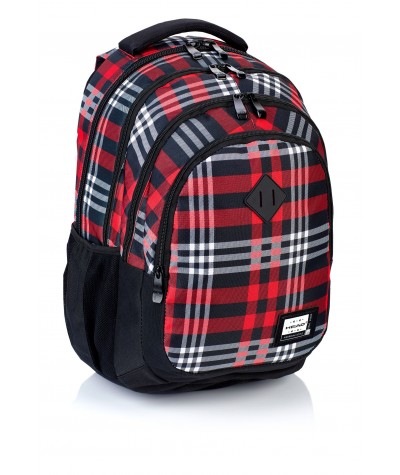Plecak młodzieżowy HEAD czerwona krata HD-90 C, modny plecak dla chłopaka, plecak w kratkę dla chłopaka, plecak w kratę