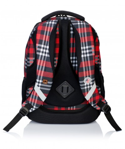Plecak młodzieżowy HEAD czerwona krata HD-90 C, modny plecak dla chłopaka, plecak w kratkę dla chłopaka, plecak w kratę